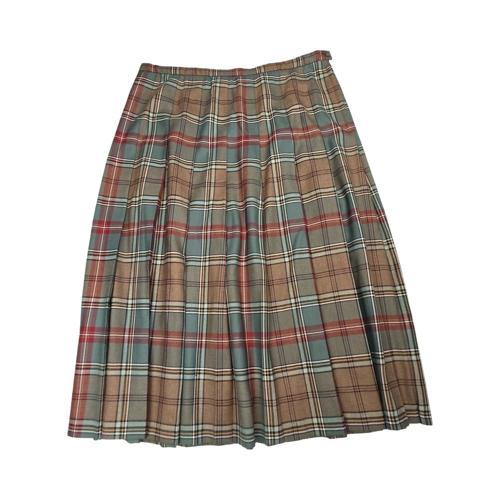 Pendleton Vintage Wool Plaid Pleated Midi Skirt Brown Green Red Plus Size 20W